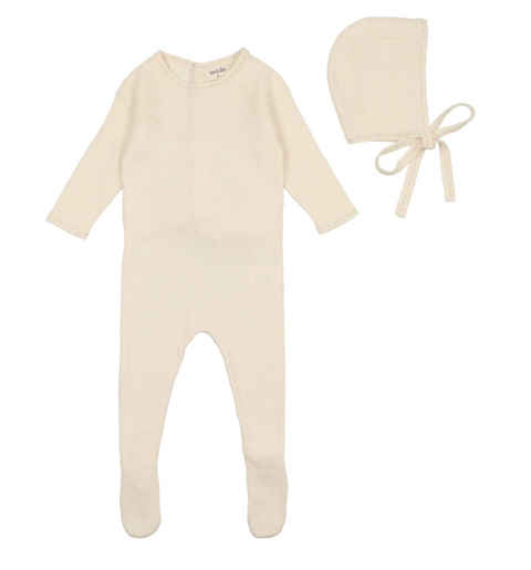 Bee & Dee Contrast Knit Footie With Bonnet Snow White