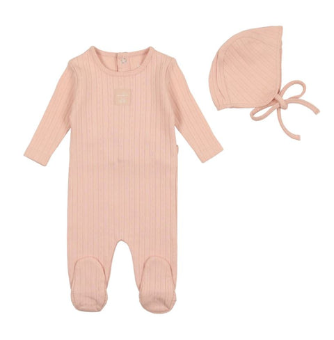 Bee & Dee Classic Pointelle Collection Footie With Bonnet Dusty Pink