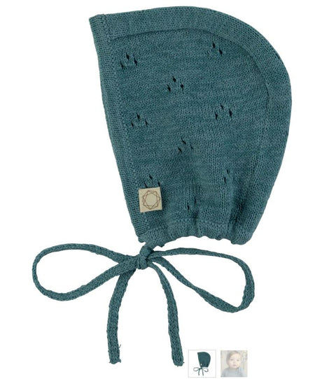 Citrine Pointelle Knit Bonnet Vintage Blue