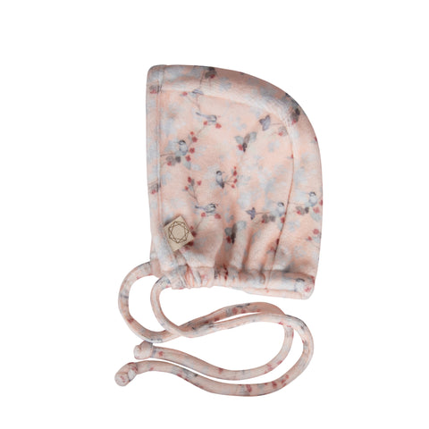 Citrine Leaf Print Velour Bonnet Baby Pink Leaves