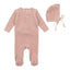 Bee & Dee Classic Velour Footie With Bonnet Rose Smoke