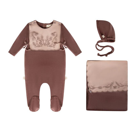 Citrine Appliqued Bib Set Rose Taupe