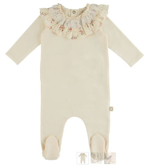 Citrine Floral Smocked Collar Footie Cream